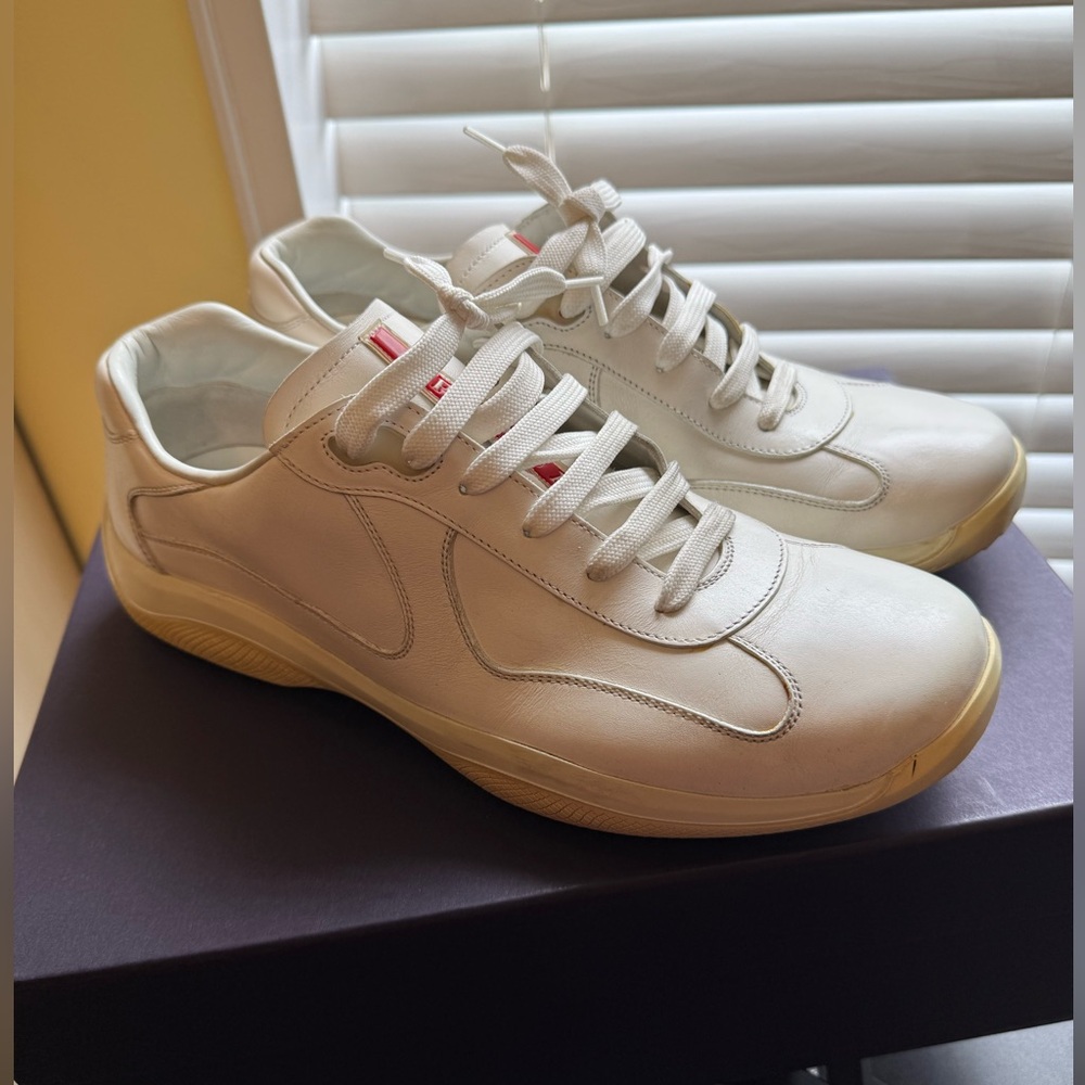Prada Men’s White Leather Sneakers – US 9.5 / UK 7.5